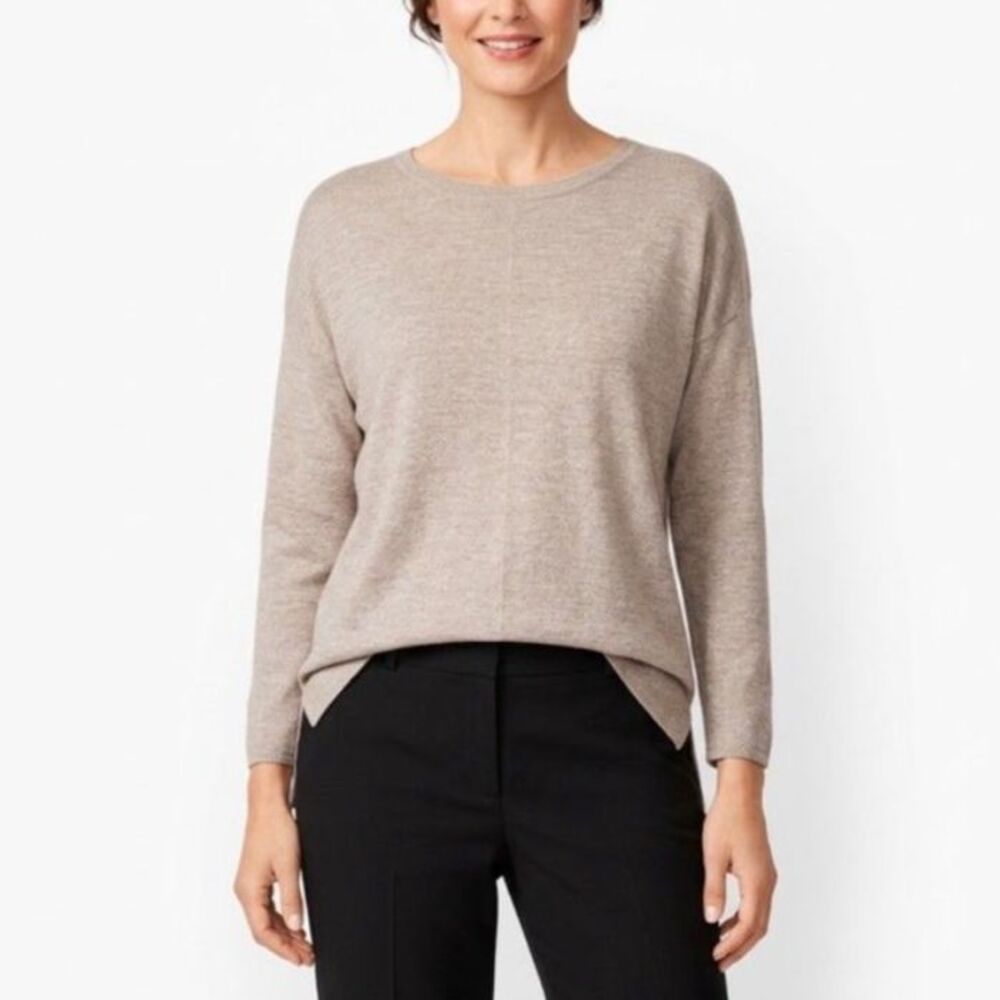 Talbots Women's Tan Beige 100% Merino Wool LS Pullover Tunic Sweater Size 2X
